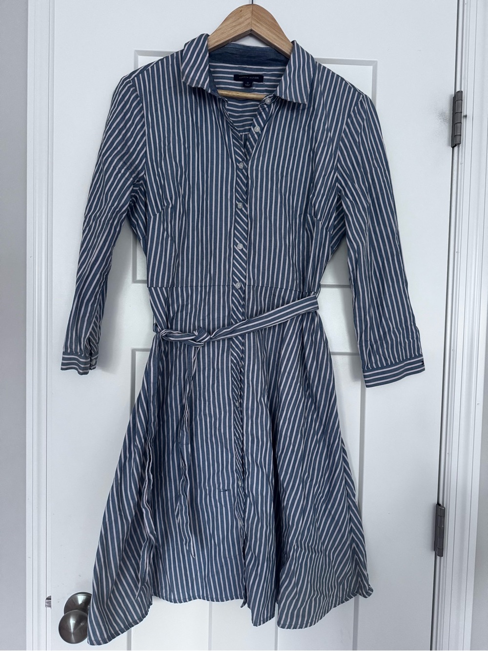 Tommy Hilfiger Blue and White Striped Long Sleeve Shirt Dress